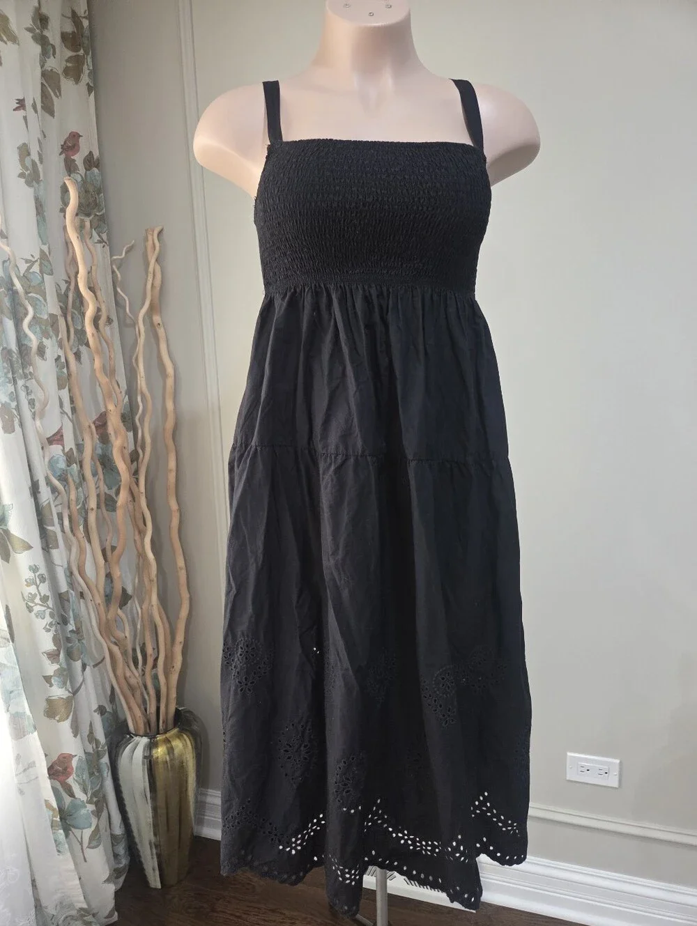 black eyelet dress zara | Dresses | Zara Smocked Sundress With Hem Szxs Prayer to the Holy Corporate Workwear relaxed through the hips Size:38/(S)